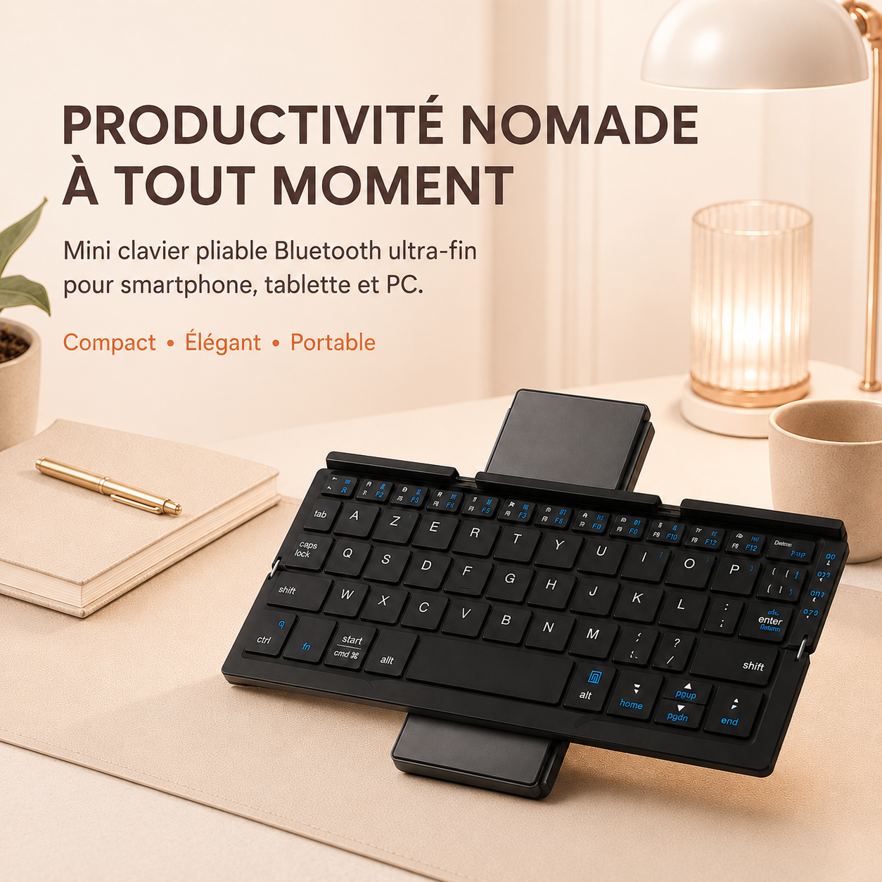 Mini clavier sans fil pliable ultra-fin noir