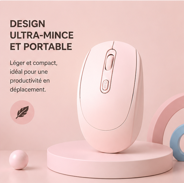 Souris sans fil minimaliste - Rose pastel