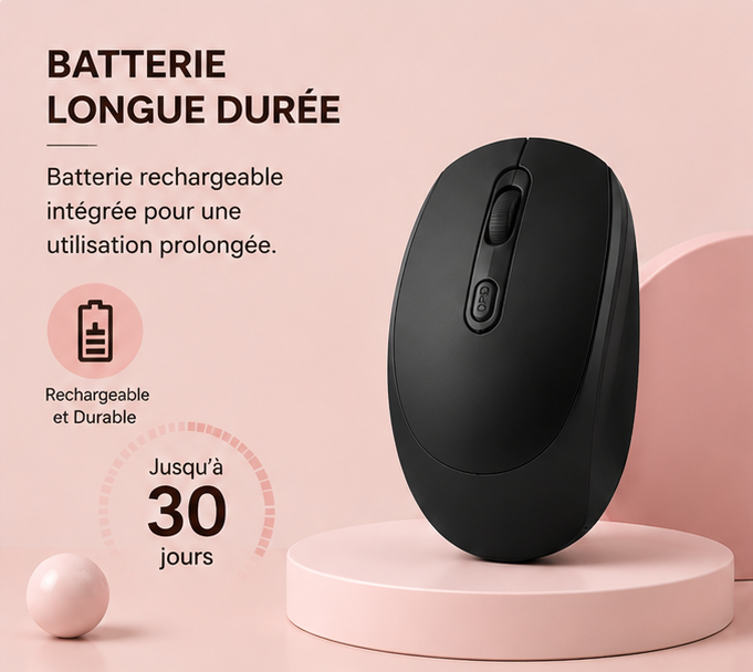 Souris sans fil minimaliste - Noir mat