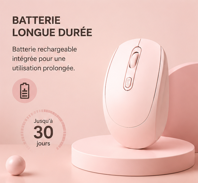 Souris sans fil minimaliste - Rose pastel