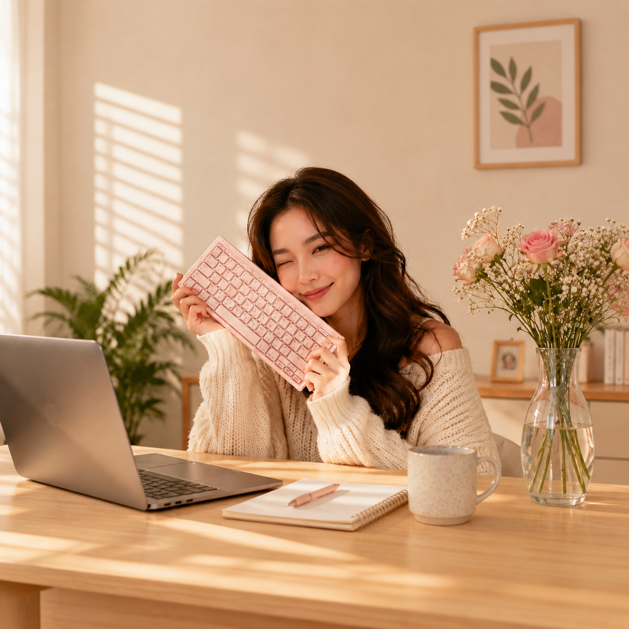 Mini clavier sans fil pliable ultra-fin rose