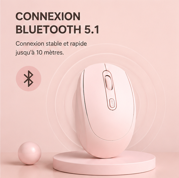 Souris sans fil minimaliste - Rose pastel