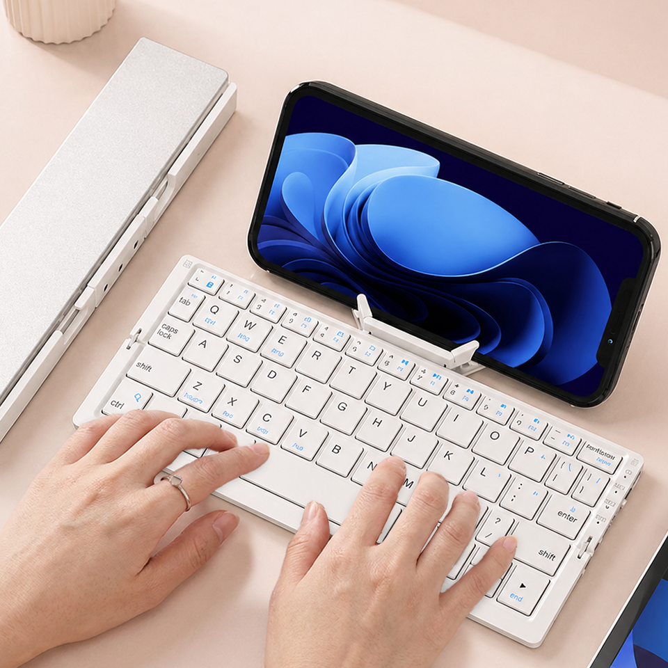 Mini clavier sans fil pliable ultra-fin blanc